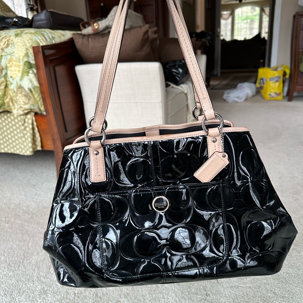 Black shiny coach bag